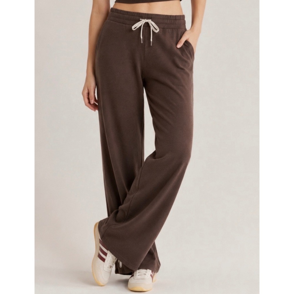 VUORI Size M LONG Halo Essential Wide Leg Pant In Java Heather Brown Athleisure